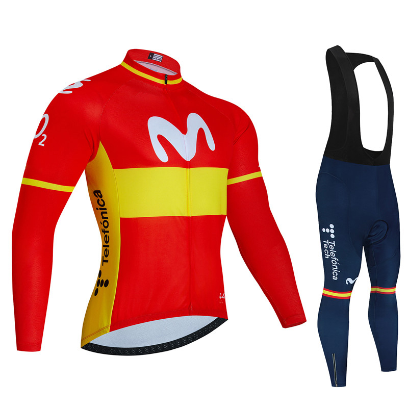 Cycling Gear Leaderboard - メンズMovistar長袖サイクリングジャージ,サイクリングユニフォーム,サイクリングウェア,よだれかけパンツ,秋