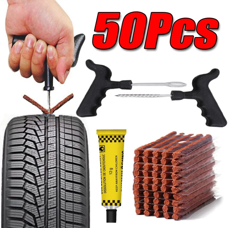 Tubeless Tire Sealant - 携帯用クイックフィックスチューブレスタイヤ修理キット、ゴムストリップ、車、バイク、トラック用の汎用緊急パンク修理キット