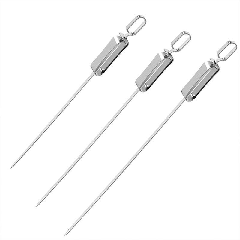 Quick Release Skewer - 【S】グリル用ケバブスキュワー1本 ステンレス製フラットBBQスキュワー クイックリリース式金属スライドハンドル付き
