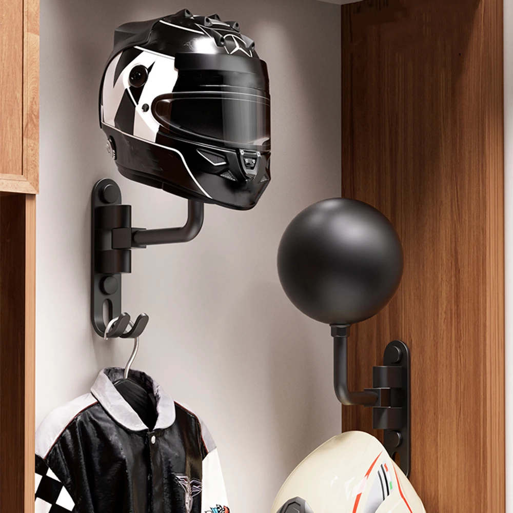 Cycling Gear Wall Storage - オートバイヘルメット壁掛けホルダー - バイク、野球、サイクリング、スキーヘルメット収納用フック付き180度回転ラック