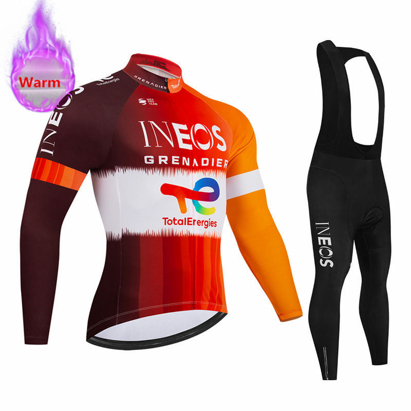 Cycling Gear Leaderboard - Ineos チーム冬用長袖サーマルフリースサイクリングジャージセットビブパンツ Ropa Ciclismo 自転車服 MTB