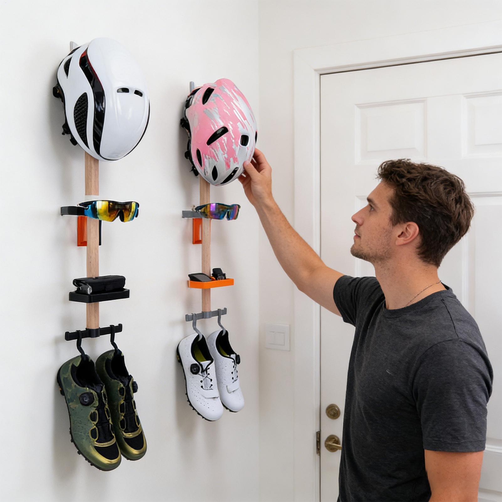 Cycling Gear Wall Storage - 垂直サイクリングギアオーガナイザーラック、自転車アクセサリー、ヘルメット、メガネ用の壁掛けホルダー、自宅のガレージワークショップをきれいにします