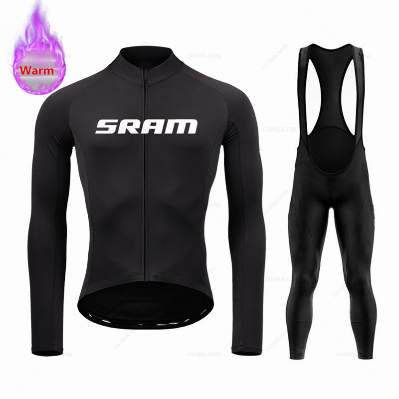Cycling Gear Leaderboard - Sramチーム-サーマルフリースサイクリングウェアセット,マウンテンバイクユニフォーム,ビブパンツ,冬