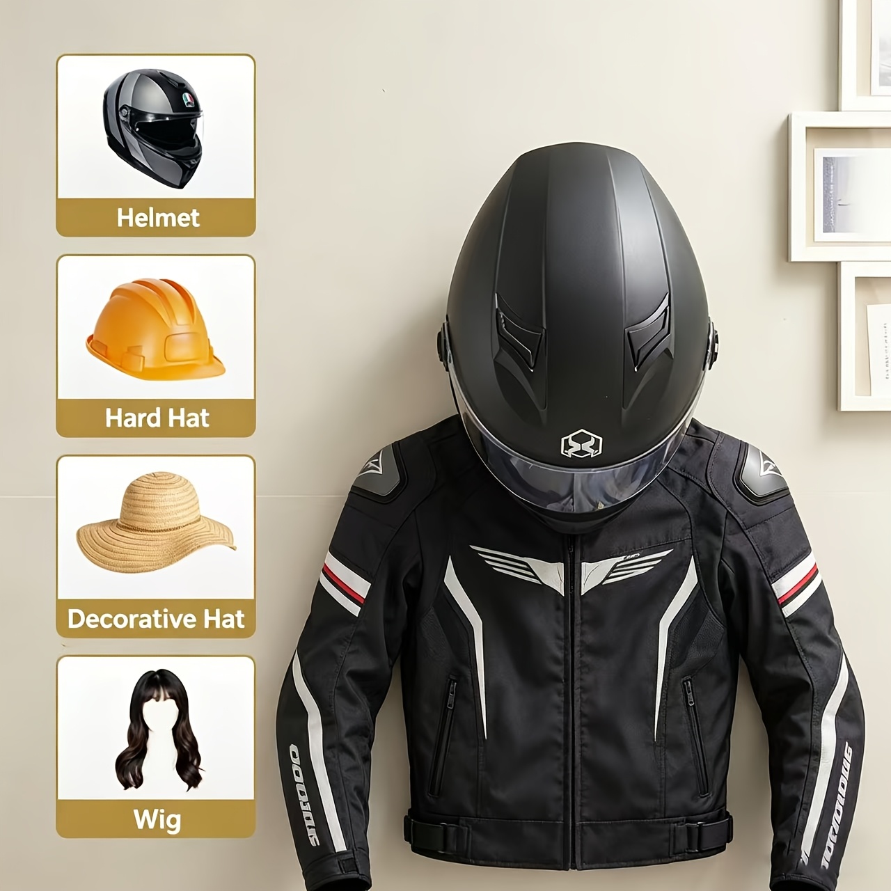 オートバイヘルメットホルダー無垢材強力スチールデザインヘルメ - Cycling Gear Wall Storage のレビューと価格