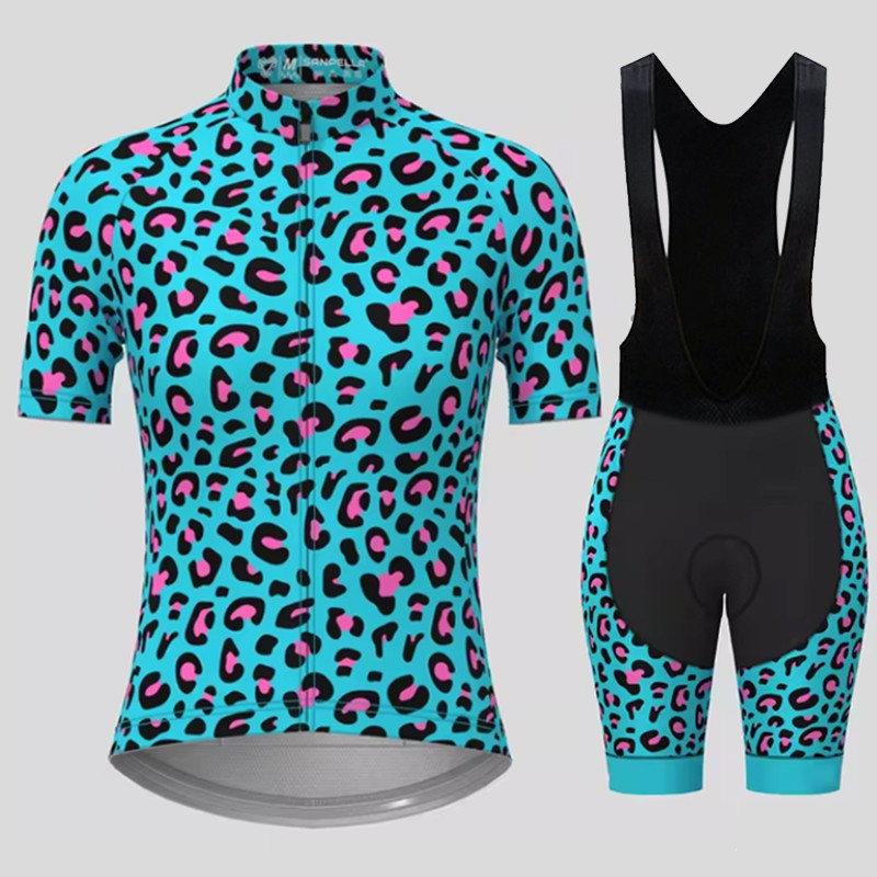 メンズ通気性サイクリングスーツセット、ブルーヒョウ柄、速乾性 - Cycling Gear Leaderboard のレビューと価格