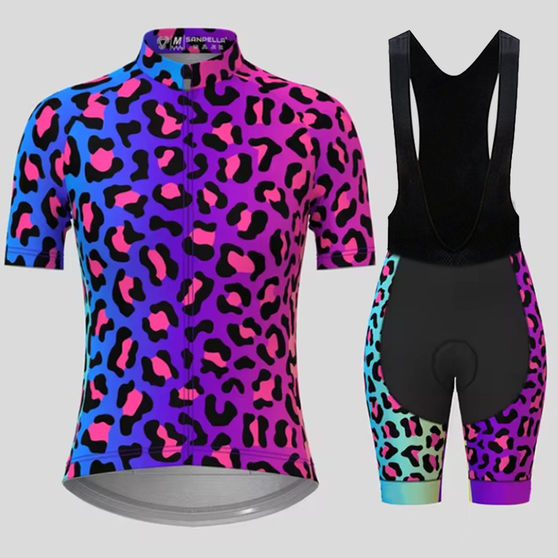 メンズ通気性サイクリングスーツセット、ブルーヒョウ柄、速乾性 - Cycling Gear Leaderboard のレビューと価格