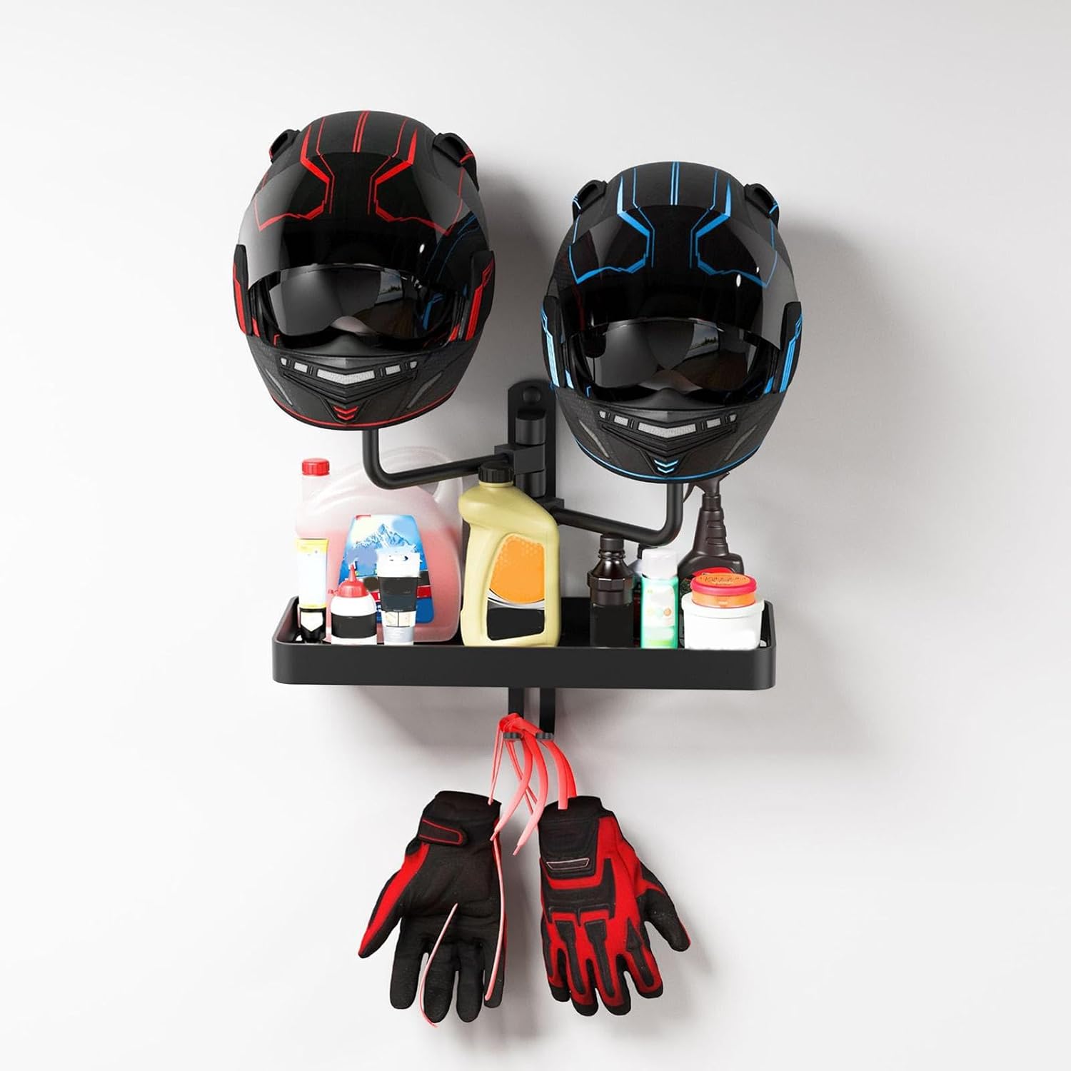 アルミ製ヘルメットホルダー。棚用フック付き。二重ボール式で壁 - Cycling Gear Wall Storage のレビューと価格